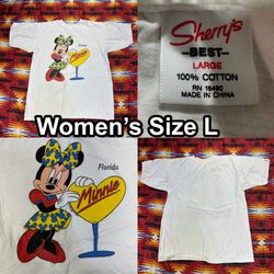 Vintage Florida Walt Disney Minnie Mouse White T-Shirt Women’s Size Large