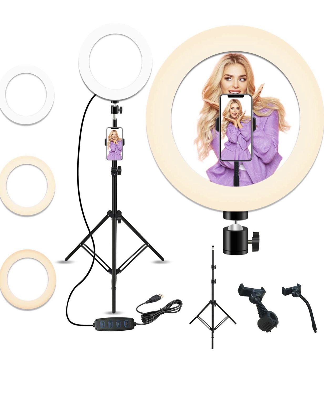 10'' Selfie Ring Light with 28.1'' to 83.8'' Extendable Tripod Stand,Peteme LED Ring Light with Phone Holder for Live Streaming/Makeup/YouTube Video/
