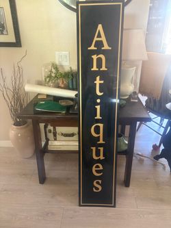 Large Vertical Antiques black and gold Sign