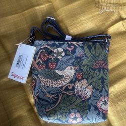 NWT! Signare Tapestry William Morris Strawberry Thief Blue Crossbody Bag Purse