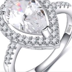 Elegant Sterling Silver Halo Engagement Ring (Size varies)
