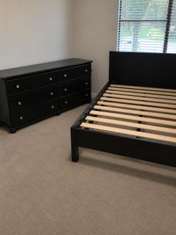 Dresser and full size bed frame with matching side table