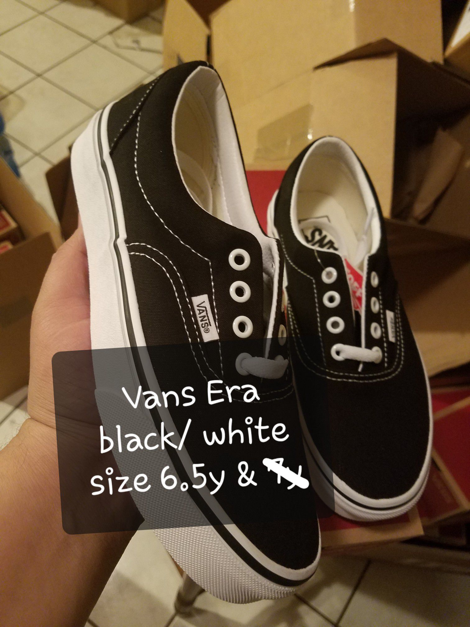 Vans Era black white size 6.5y new