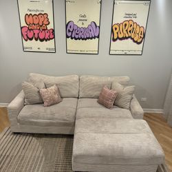 Comfy Beige Couch With Chaise And Extra Cushion