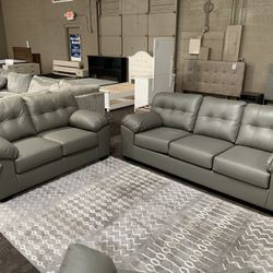 Grey Leather Sofa And love Seat 