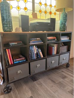Industrial bookshelf with storage