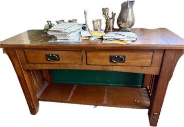Mission Style Wood Console Table with Drawers
