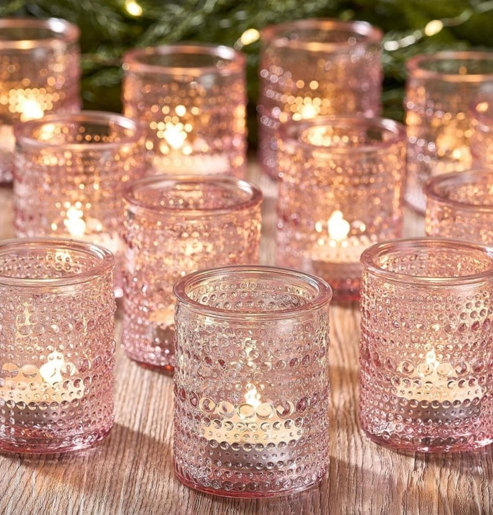 Set of 36 Pink glass votive candle holders