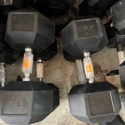 70lb Rubber Hex Dumbbell Pair