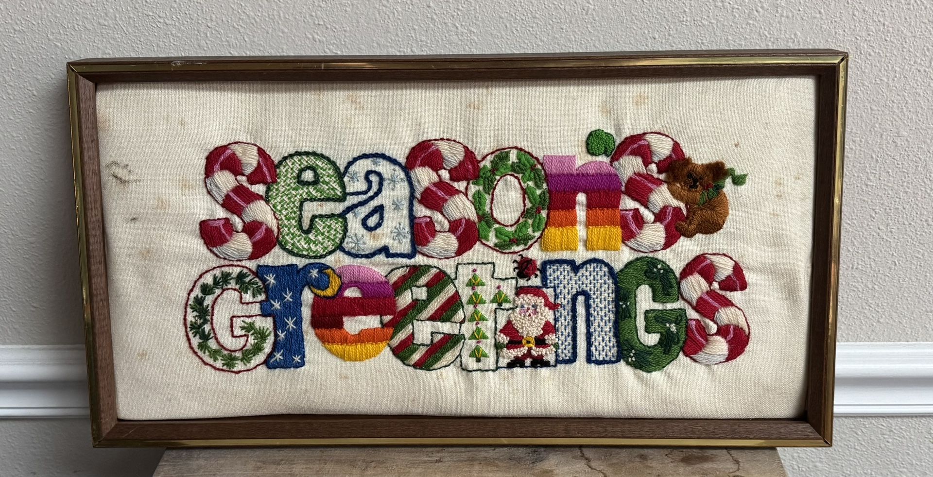 Homemade Seasons Greetings Sign needs cleaning and frame adjustments Just $7 xox