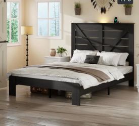 Full Size Wooden Bed Frame with Headboard