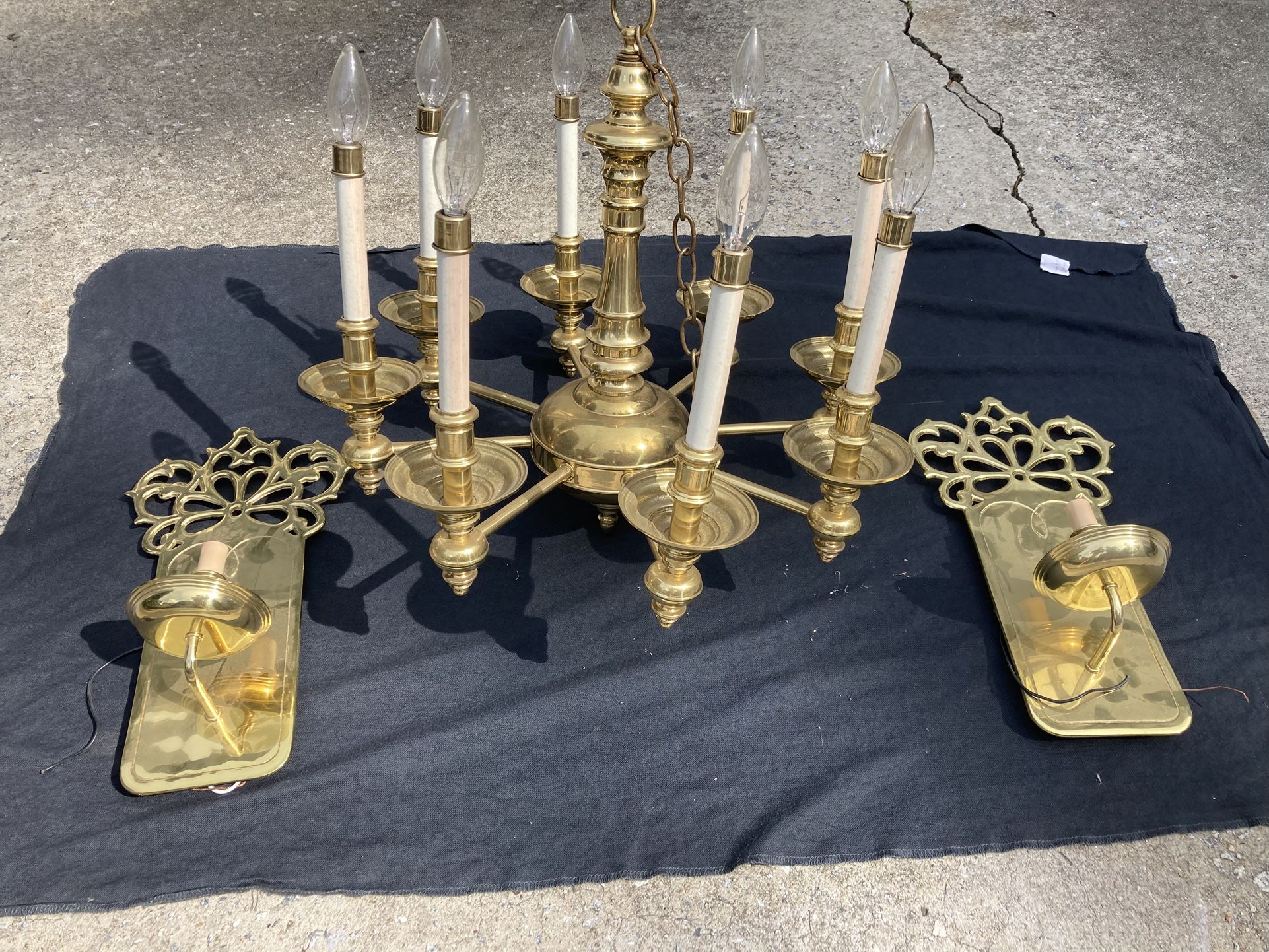 Solid Brass Chandelier and Porch/Hallway Lights Set