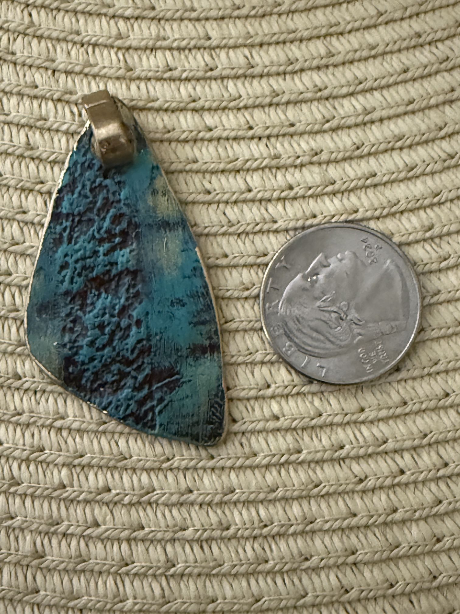 Blue Marblelike Stone On Gold Pendant