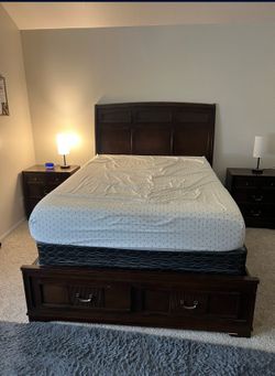Queen Nectar Mattress and Dark Wood Storage Bed Frame