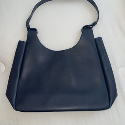 Neiman Marcus Faux Vegan Leather Navy Blue Hobo Shoulder Bag