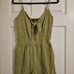 green tie-front romper by One ❤️ Clothing Los Angeles