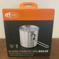 GSI Glacier Stainless 1.1L Boiler/ Backpacking/ Ultralight/ Pot/ Hiking/ Camping/ Fishing/ PCT/ 