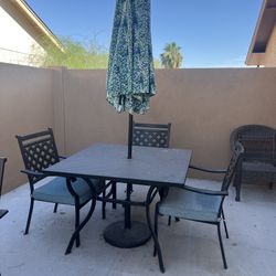 Patio Table, Chairs And Umbrella