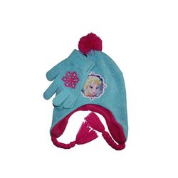 Disney Girls 7-16 Frozen Elsa Braided Sparkly Tassel Hat and Gloves Set