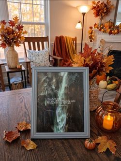 Gray Framed Waterfall Print John 7:38 Bible Verse Art Christian Wall Decor
