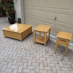 3 Piece Maple Wood Table Set - Coffee Table & 2 End Tables