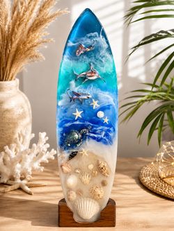 Ocean Resin Art Surfboard Decor Sculpture