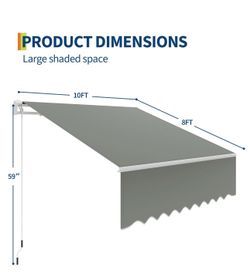 Garvee 10' x 8' Manual Retractable Patio Awning, Waterproof Sun Shade with Aluminum Frame