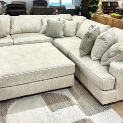 AP🎊$49 Down Payment For Financing👉 Ashley Rawcliffe Parchment Microfiber Fabric Oversized Sectional Couch 