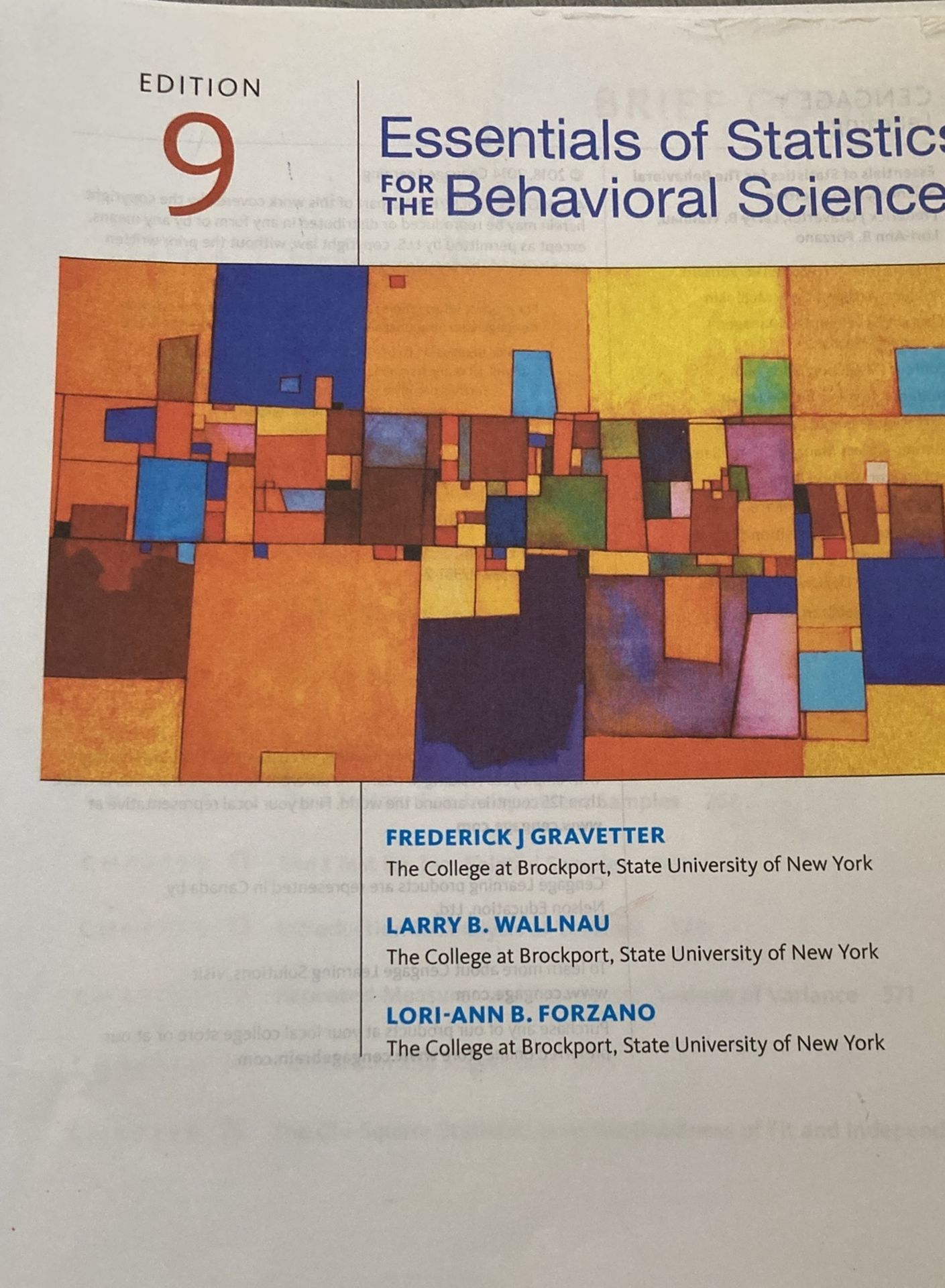 Essential Of Statistics For The Behavior Science Textbook Edition 9