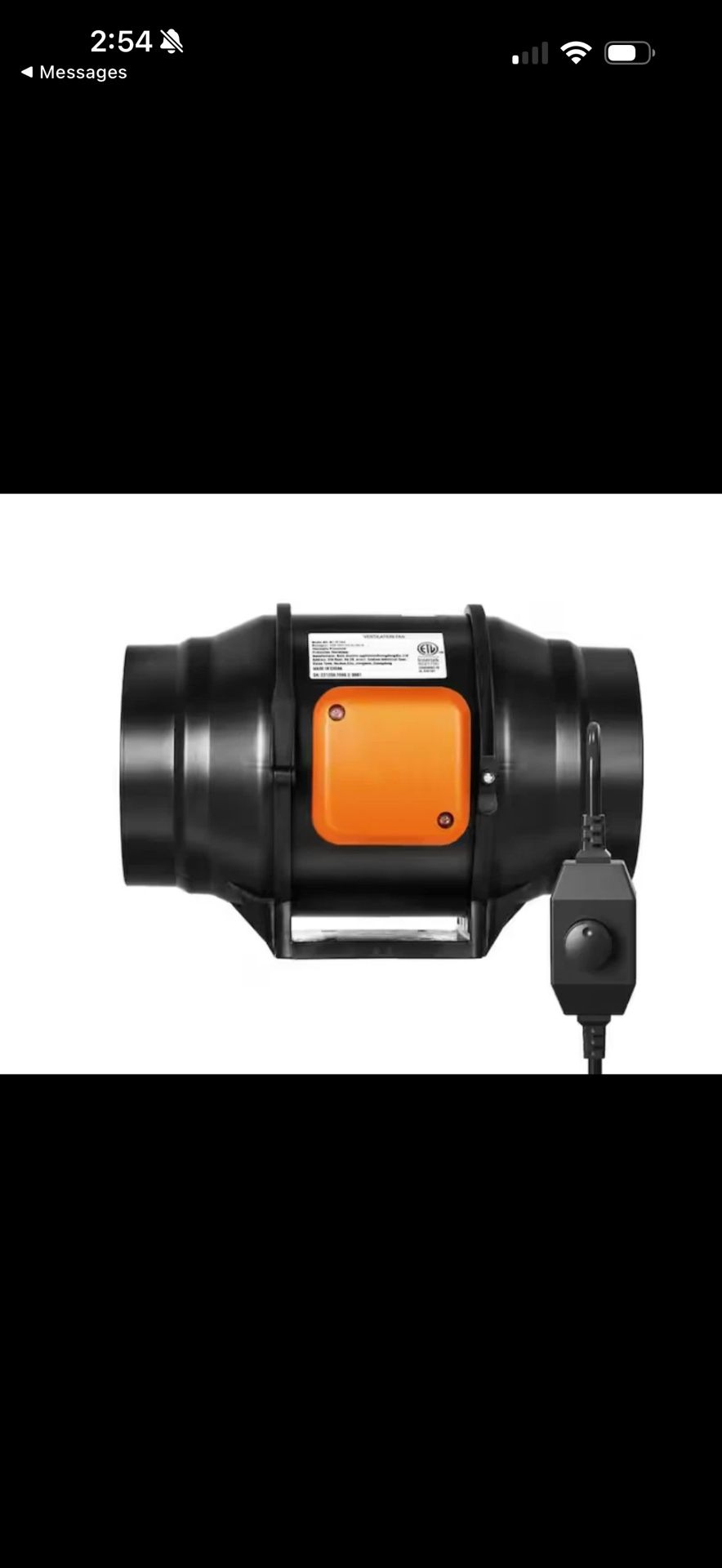 Inline Duct Fan, 6" 400 CFM w/Variable Speed Controller Ventilation Exhaust Fan