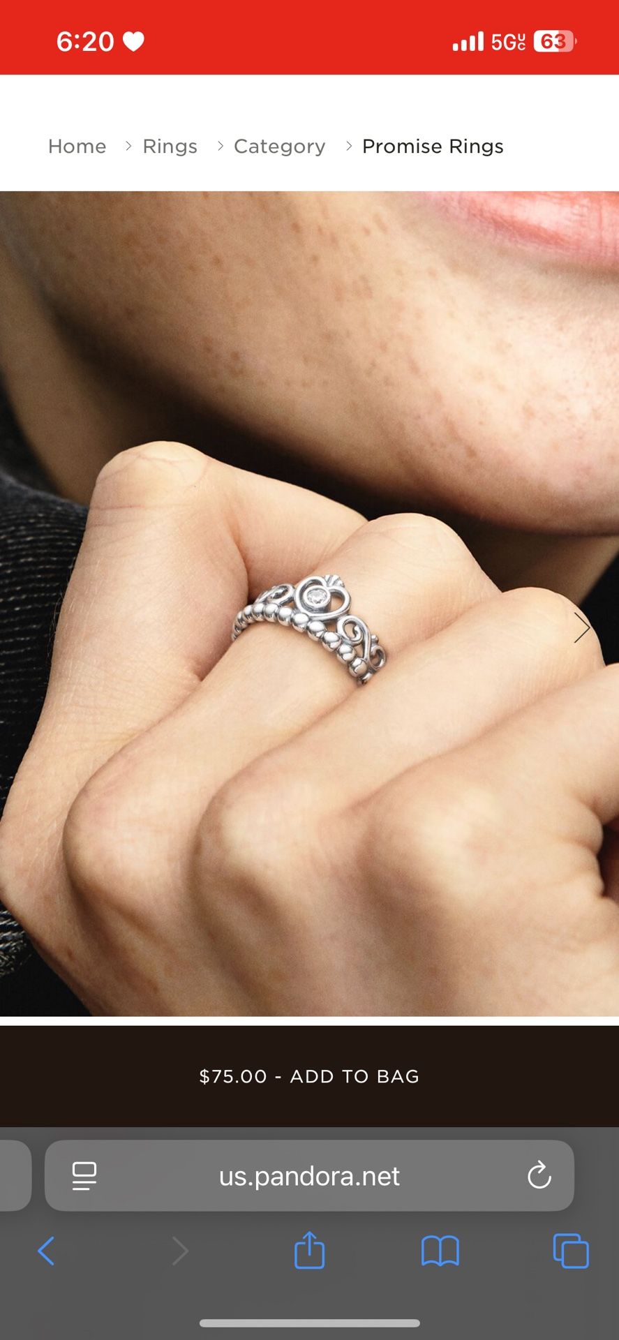 Pandora Tiara Crown Ring Sterling Silver