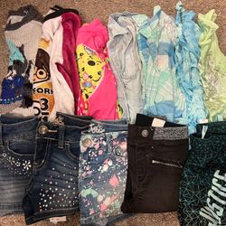 Tons of GIRLS Size 5-7 Clothes- Tanks, Tees, sweaters, Bottoms, skirts, Jean shorts, jeans, athletic shorts, Pajamas (Mostly Justice brand)