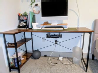 Deep Brown 55 Inch Desk with Reversible Storage Shelves