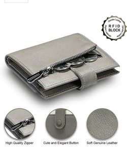 Slim RFID Blocking Leather Bifold Wallets for Women with 8 Credit Card,color: gray