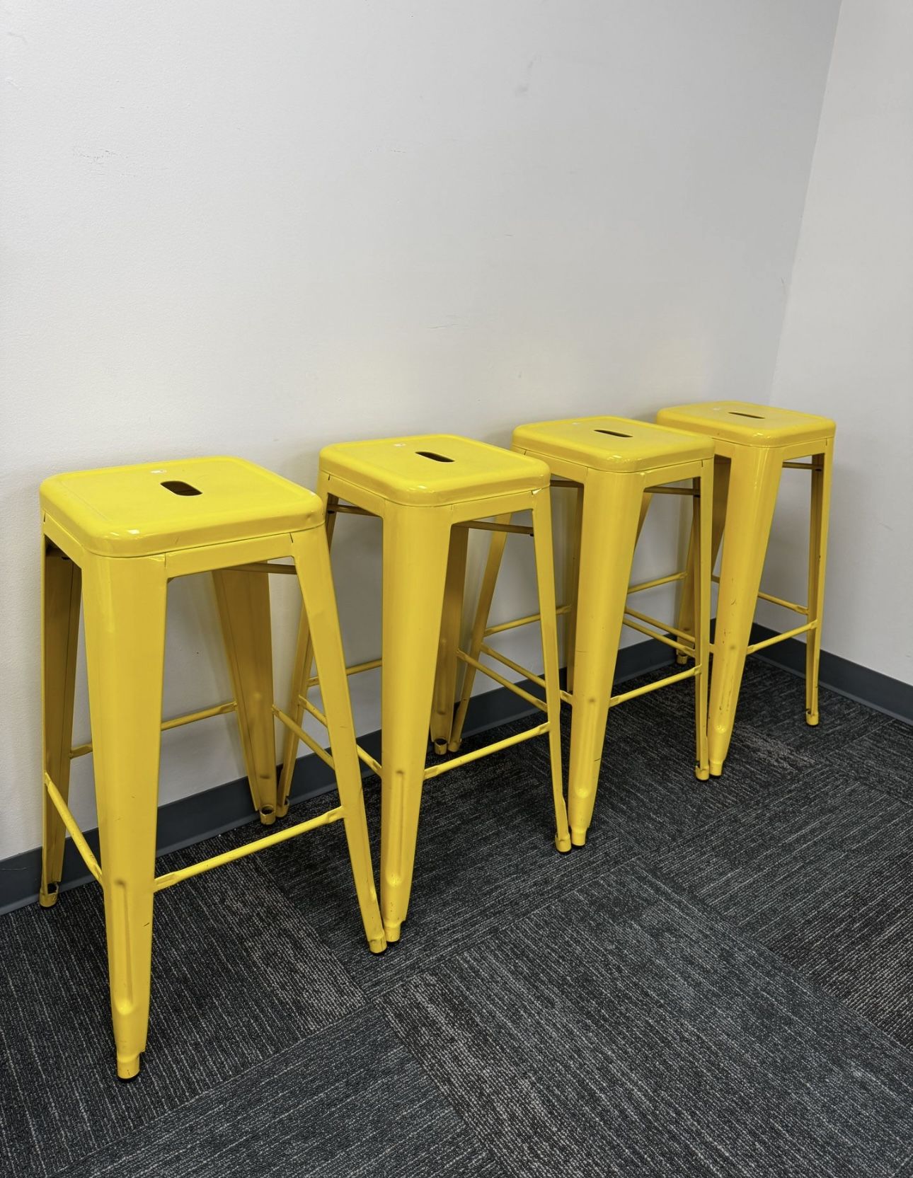 Add a Burst of Color! *25% Off Sale* Used - Yellow Metal Square Bar Height Stools
