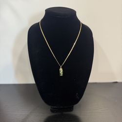 Gold Plated Necklace W lucky green jade pendant dragon
