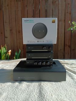 Schiit Audio compact stereo system with Wiim mini music streamer