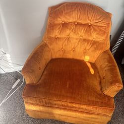 Vintage Orange Velour Accent Chair – Mid-Century Style