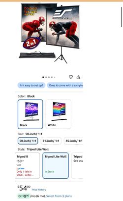 2in1 Portable Projector Screen Dual Tripod Stand/Wall Mount Indoor/Outdoor 50-INCH, 1:1 (j9)