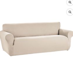 Mainstays Herringbone Stretch-to-Fit Sofa Slipcover, 1-Piece, Tan