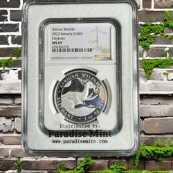 2023 Somalia 1oz Silver Elephant 100 Shillings Coin NGC MS69 Brown Label 