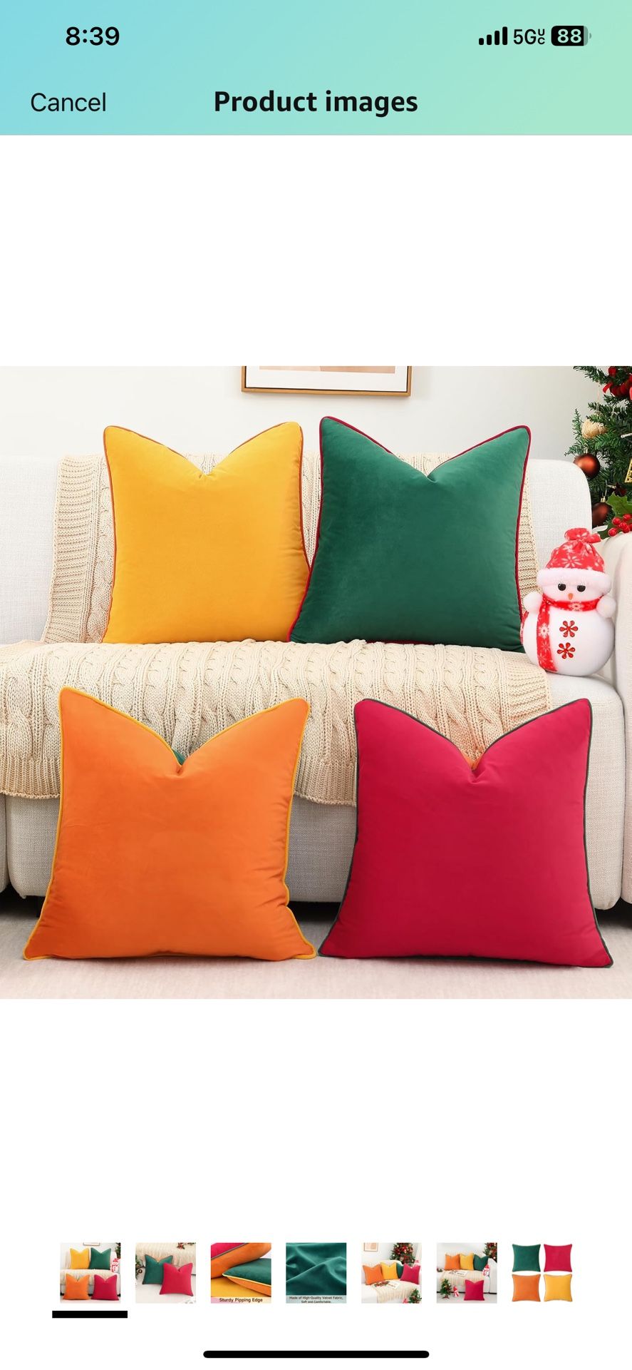 Set of 4 Velvet Christmas Throw Pillow Covers 18x18, Soft Colorful Accent Decorative Couch Pillow Covers for Sofa Bedroom Living Room, Green/Red