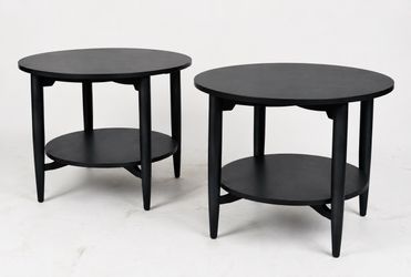 Pair of 2-Tier Round Wooden Side Tables (Black)