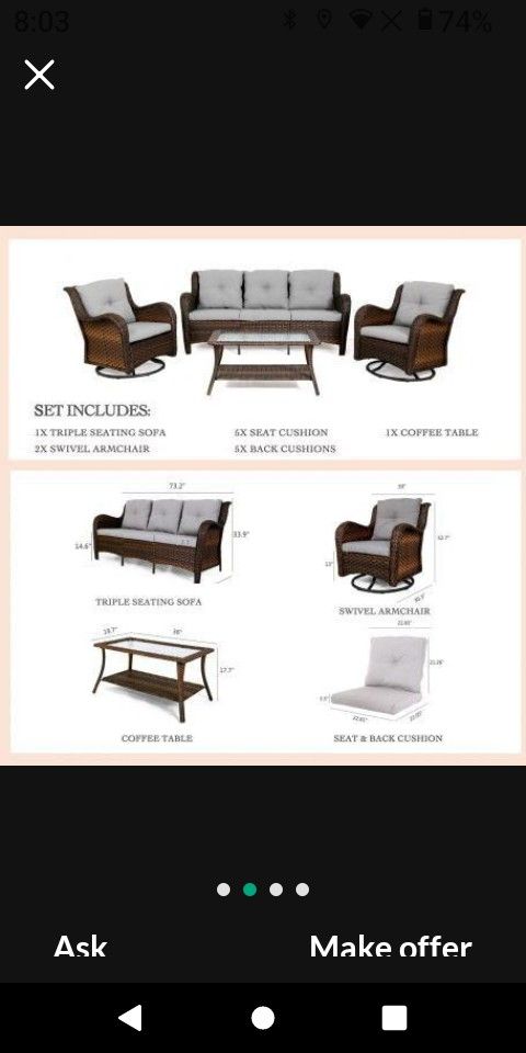 Brand New Patio Sofa Set With Swivel Chairs Swivel Rocking Chairs Available In Brown Light Gray And Dark Gray Cushions Brand New 🆕✈️🚛🆕