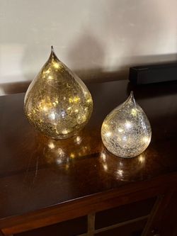 Crackle Glass Teardrop LED Light Set of 2