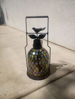 Mosaic candle decor w Bird atop