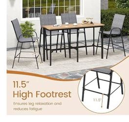 Tangkula Outdoor Bar Stools Set of 4, 29" Fabric Counter Height Bar Chairs with High Back, Armrests, Footrest, Enlarged Seat & Metal Frame, Tall Patio