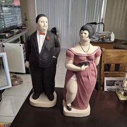 Vintage Large Set Of 2 Plaster Statues Signed By Artist Paolo Grosso For Austin Products 21" & 22" Tall- SEE DESCRIPTION 