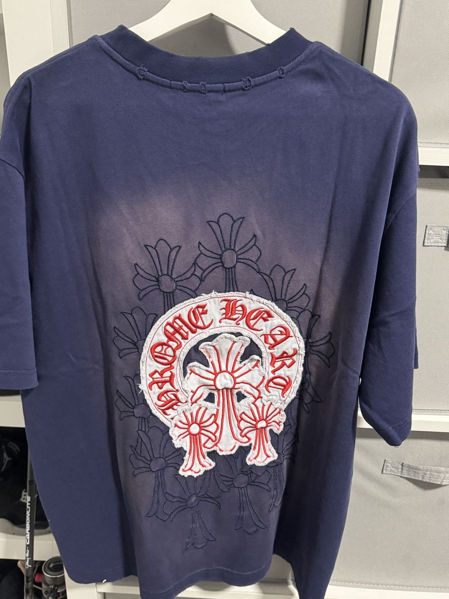 Chrome Hearts Navy Embroidered Horseshoe Cross T-Shirt