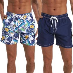 TELALEO 2 Pack Mens Swim Trunks Quick Dry Swimming Board Shorts with Mesh Lining 6" Inseam Beach Swimwear Bathing Suits Size XL
